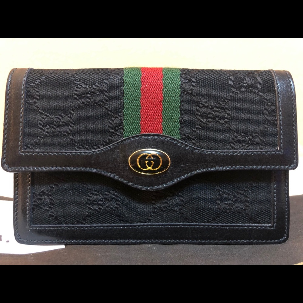 Auth Gucci Vintage Web clutch wallet